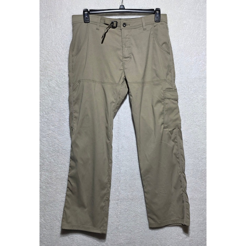 prAna Zion Mens Hiking Cargo Pants Khaki Tan 34x30 Built-in Belt Breathable